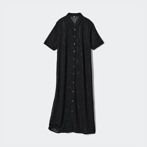 Uniqlo Short Sleeve Sheer Lace-Knit Button Up Dress